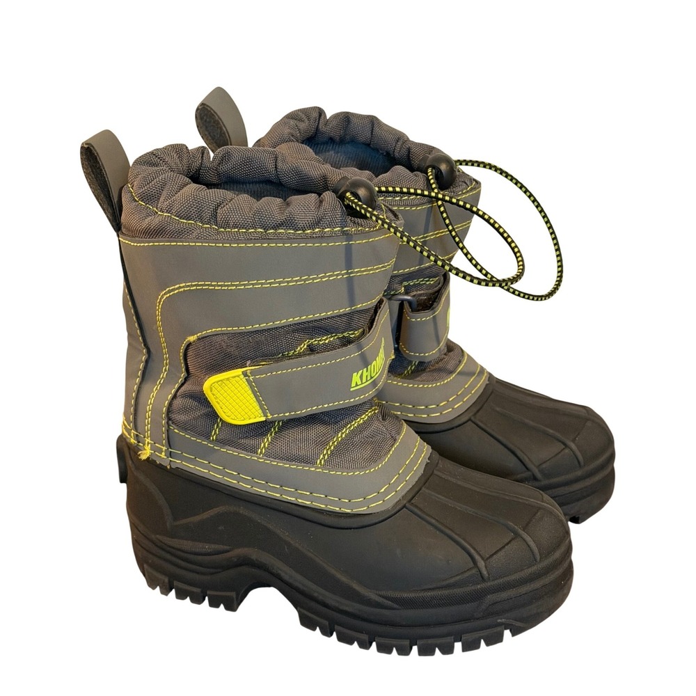 Khombu‎ Brie Kids Snow Boots Grey Neon Yellow Waterproof Insulated Size 11M Warm